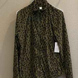 Olive leopard print zip up fleece